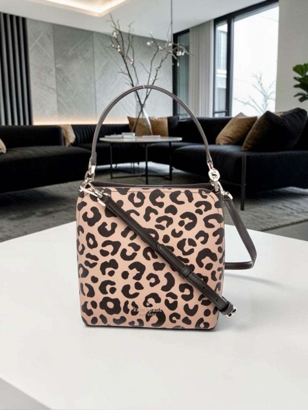 New! Kate Spade Darcy Bucket Bag Leopard Print Convertible Two Way (NWOT)
